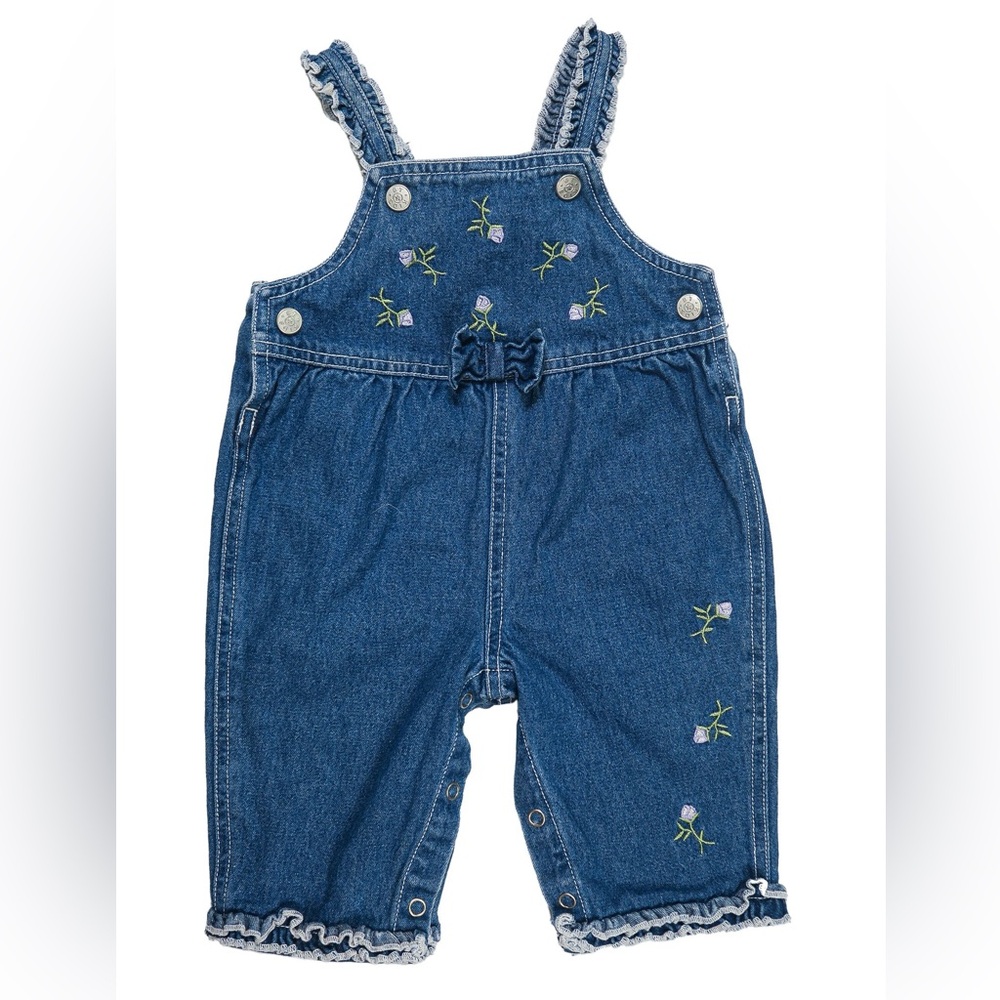 VINTAGE/Y2K BT Kids Embroidered Floral Overalls Size 6/9m